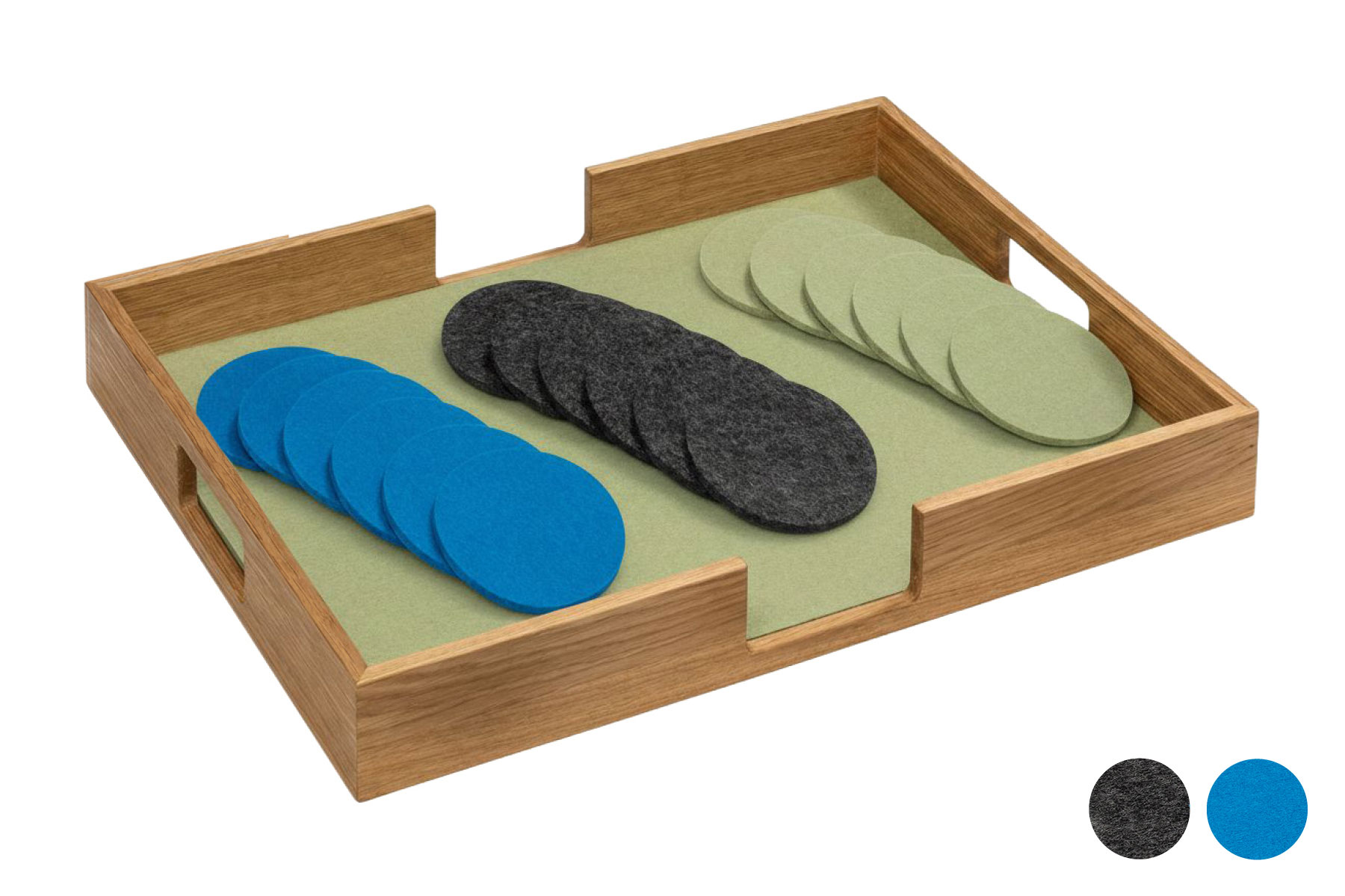 Holztray mit 3 Filzböden + Untersetzer
